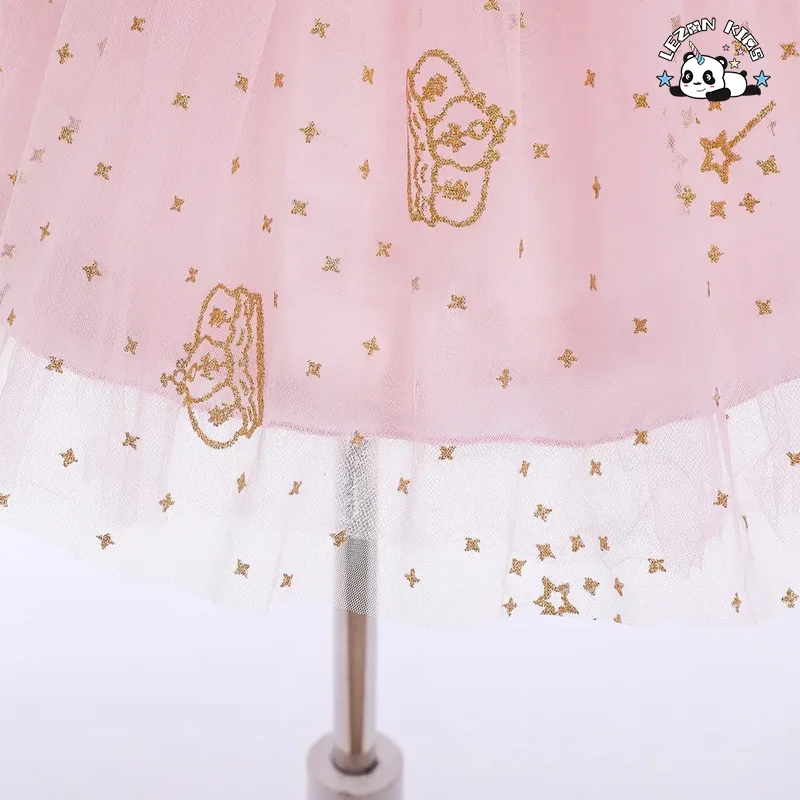 LEZONKIDS - Vestido de Menina Cor Sólida Roupas Infantis Coroa Lantejoulas Saia de Princesa Malha de Gaze Saia
